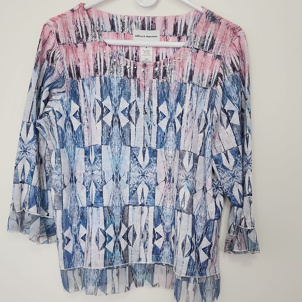 Alfred Dunner Pink and Blue Abstract Blouse
